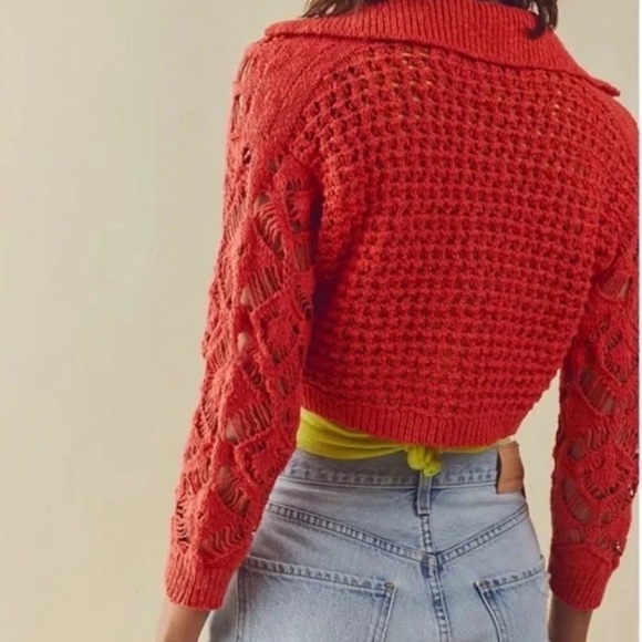 Free People Women's Sedona Cardigan Crop Long Sleeve Button‎ Open Knit Orange XS - Picture 2 of 14